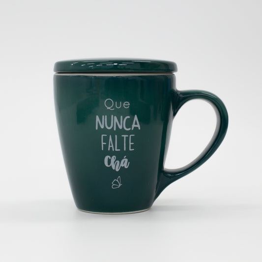 Caneca Porcelana Verde - com Tampa - 300ml