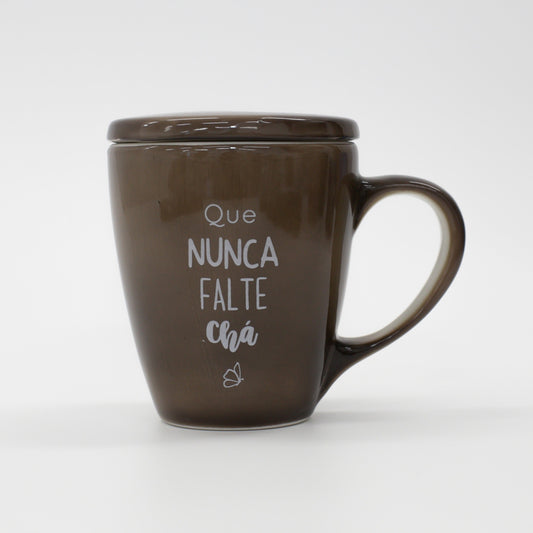 Caneca Porcelana Marrom - com Tampa - 300ml