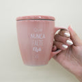 Caneca Porcelana Rosa - com Tampa - 300ml