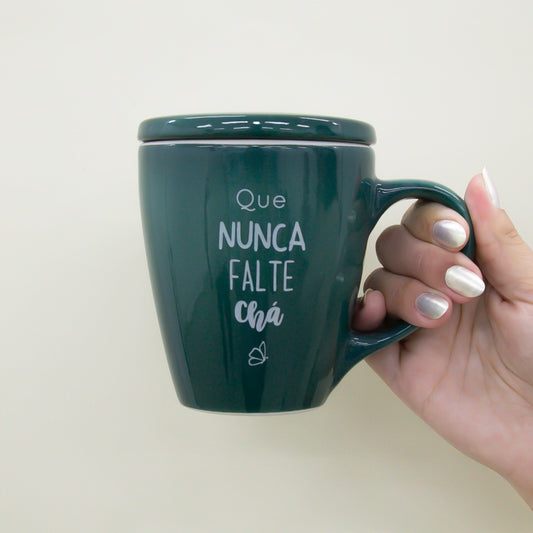 Caneca Porcelana Verde - com Tampa - 300ml
