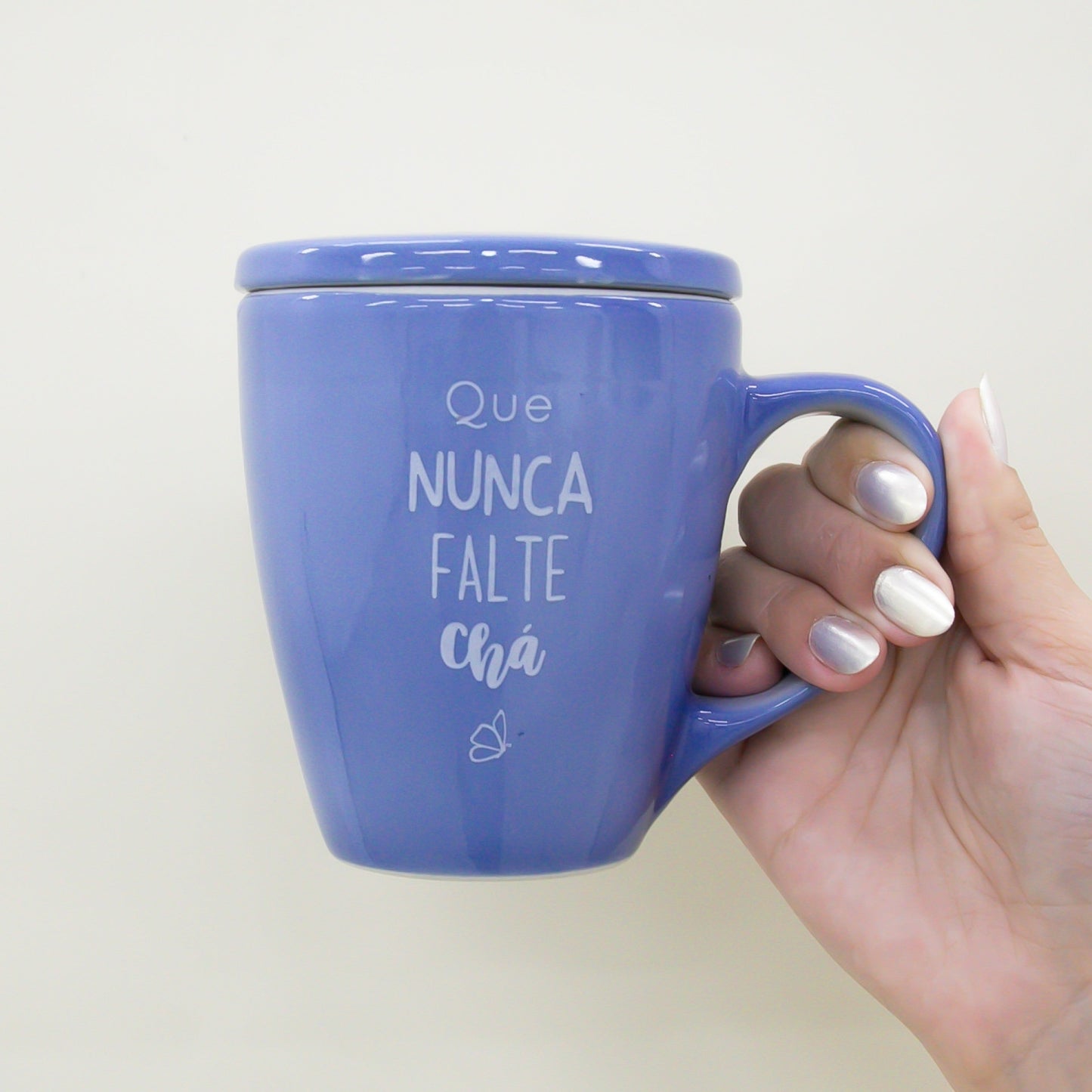 Caneca Porcelana Azul - com Tampa - 300ml