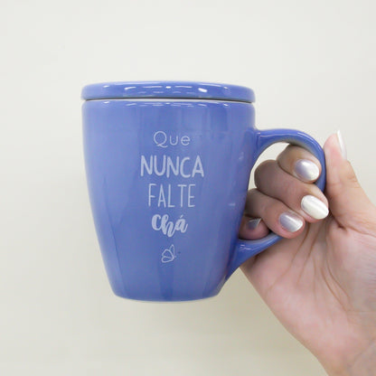 Caneca Porcelana Azul - com Tampa - 300ml