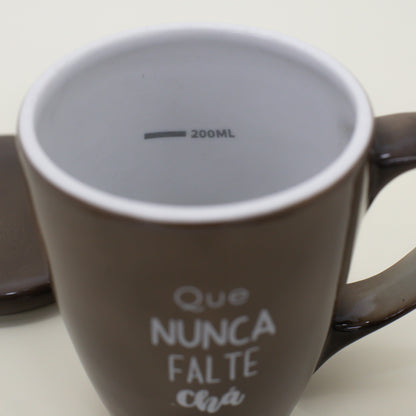 Caneca Porcelana Marrom - com Tampa - 300ml