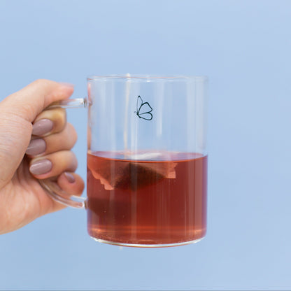 Caneca de Vidro Hábito Vida - Ilustrada com Borboleta