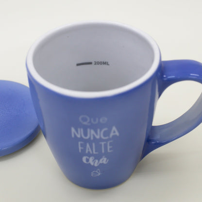 Caneca Porcelana Azul - com Tampa - 300ml
