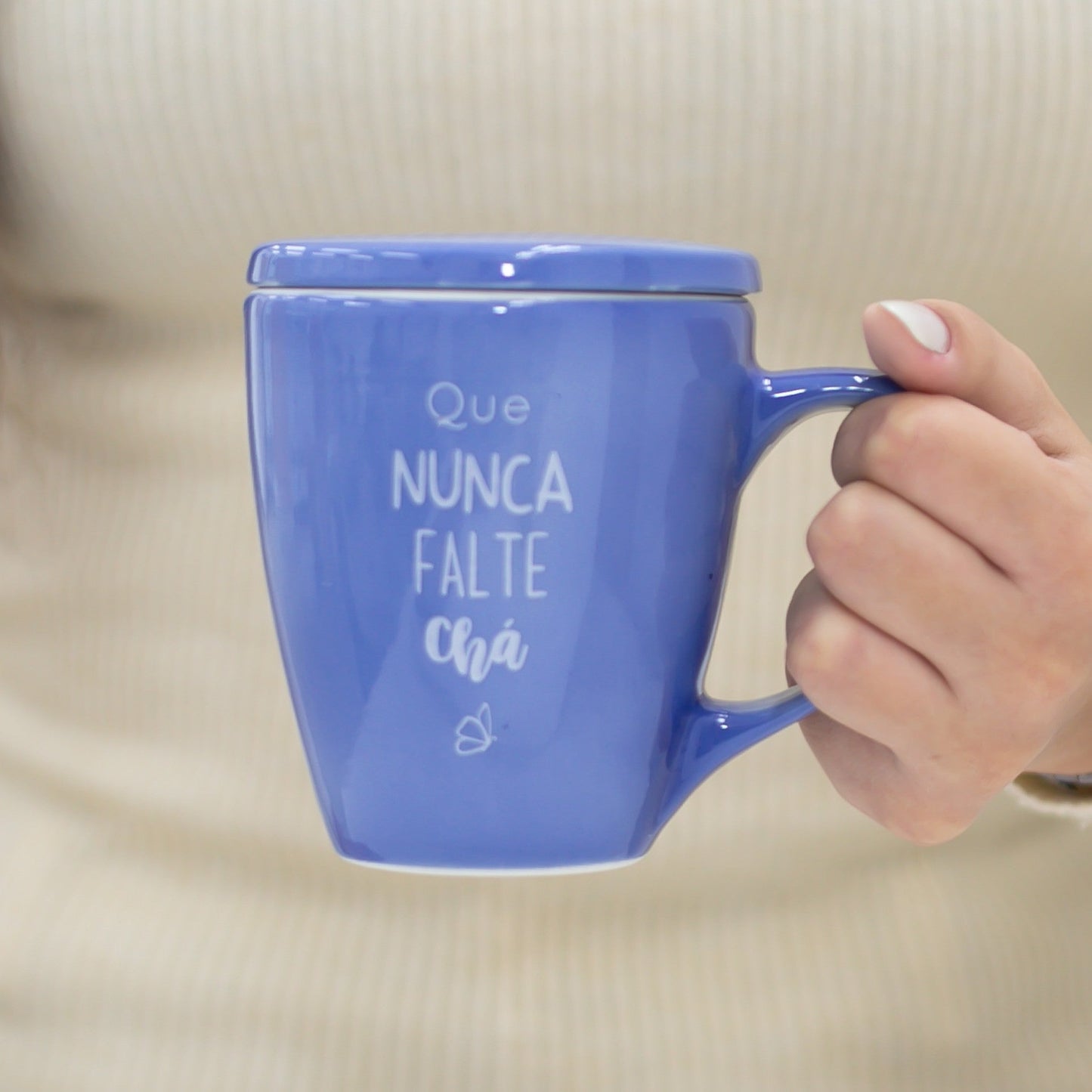 Caneca Porcelana Azul - com Tampa - 300ml